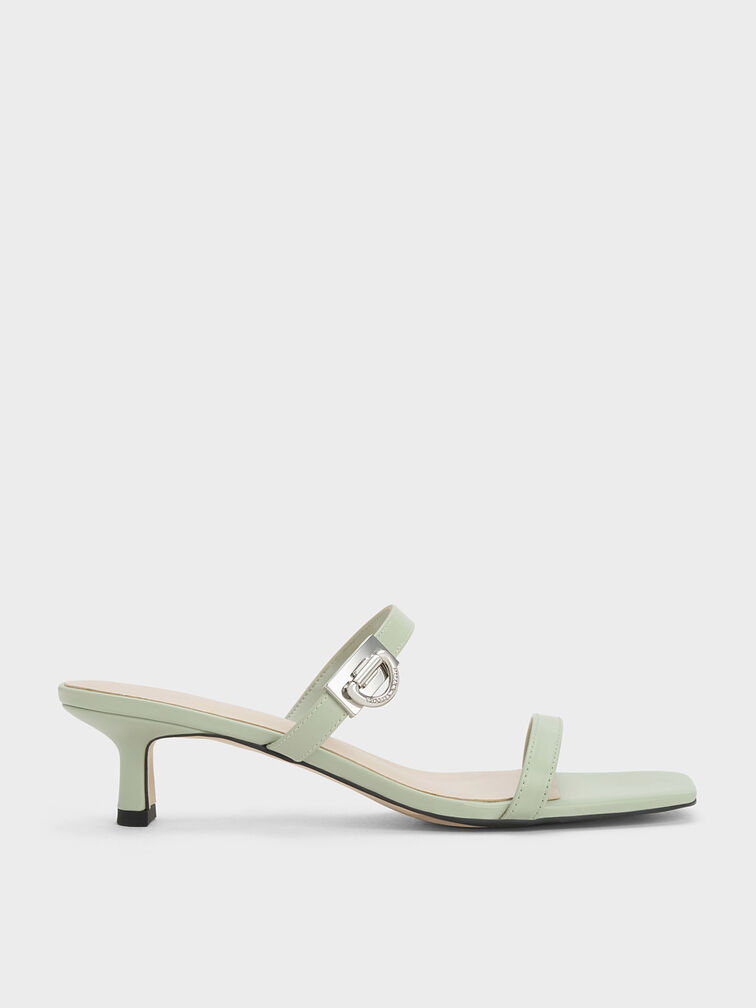 Metallic Accent Double Strap Mules, Sage Green, hi-res