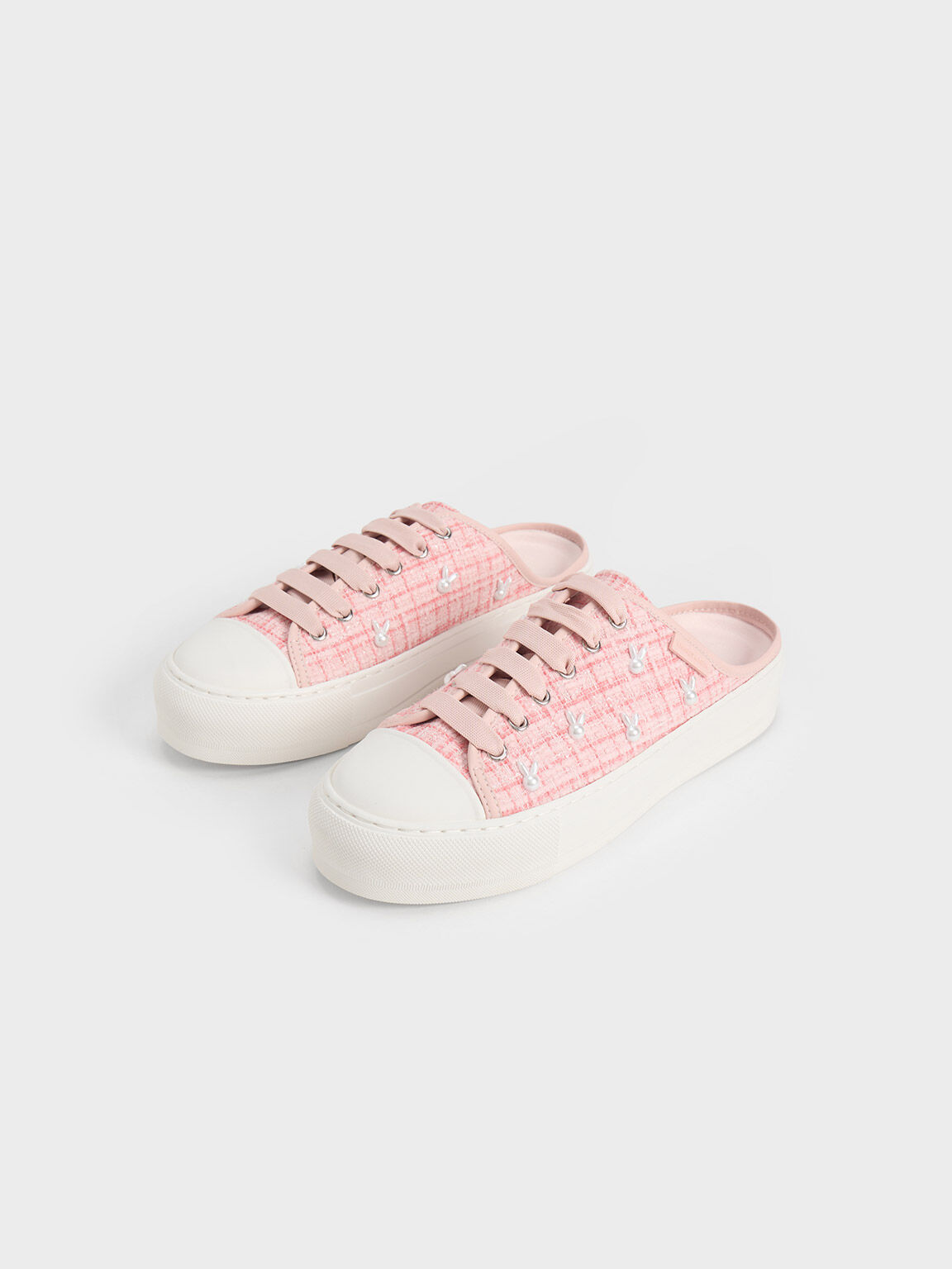 Bunny Tweed Slip-On Sneakers, Pink, hi-res