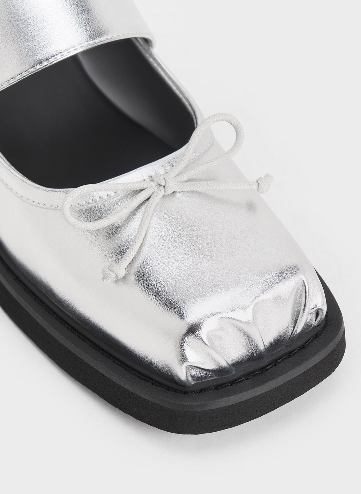 Metallic Bow Buckled Mary Janes, Silver, hi-res