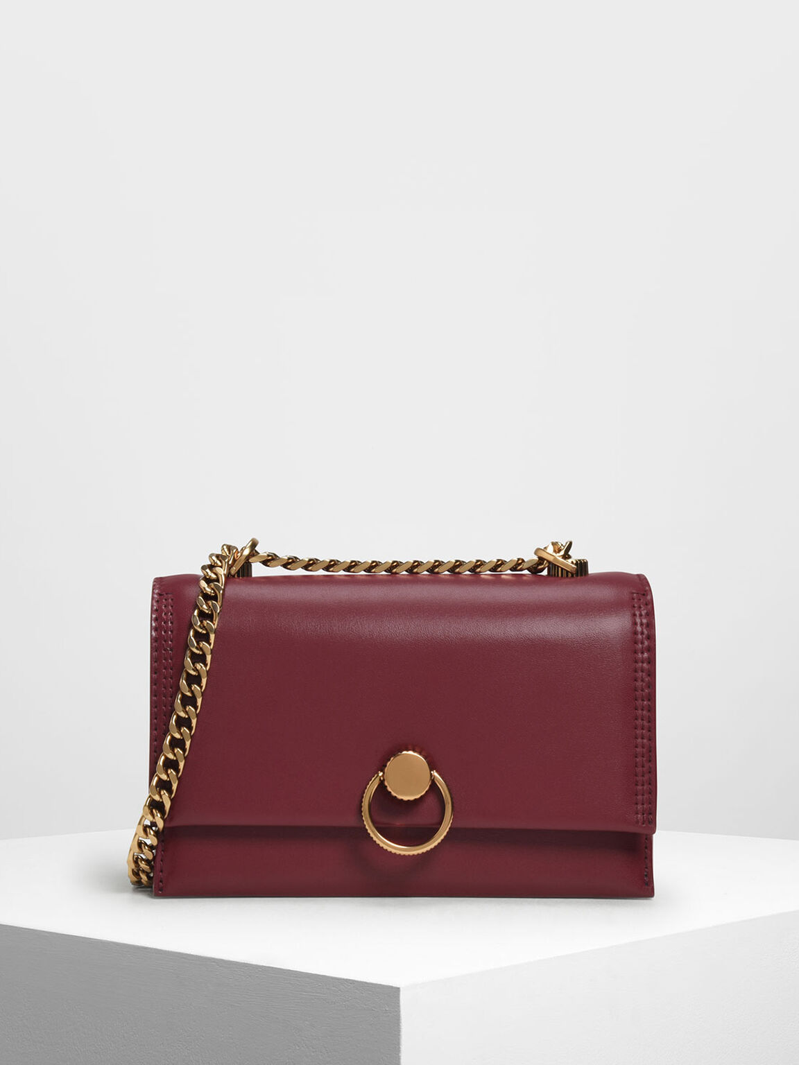 Prune Chain Strap Push Lock Shoulder Bag Charles Keith Qa