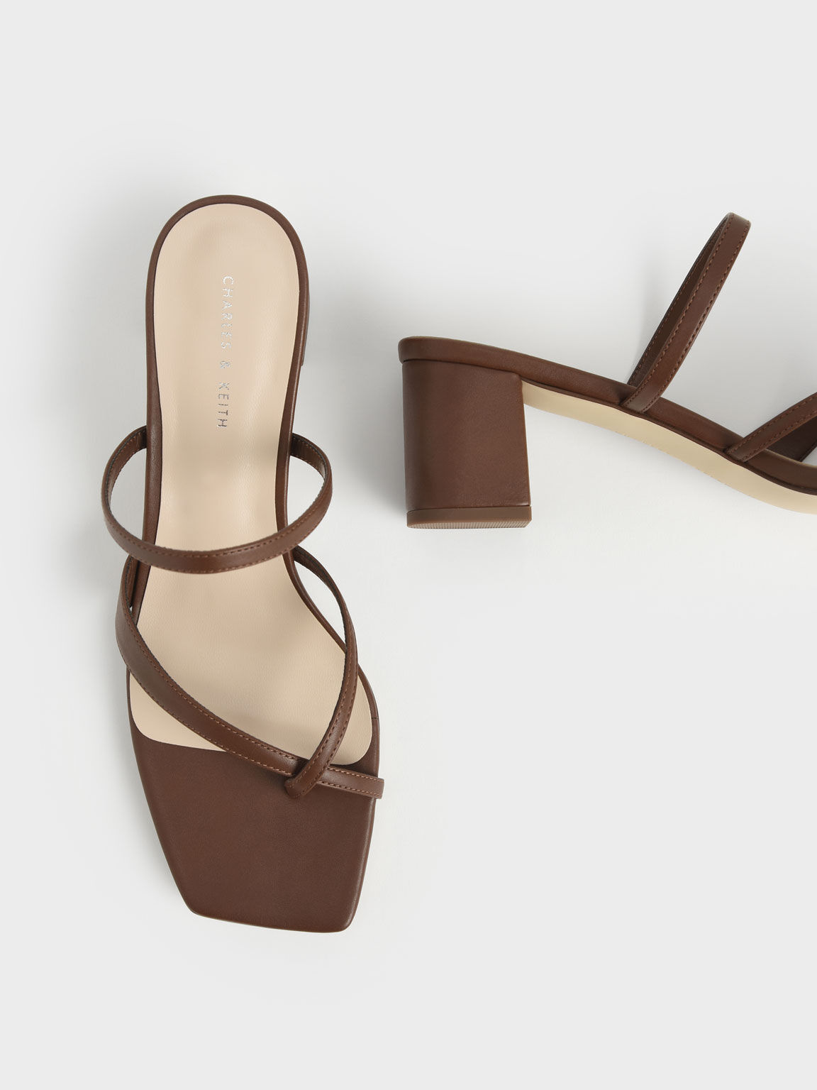 Brown Block Heel Toe Loop Sandals CHARLES KEITH International