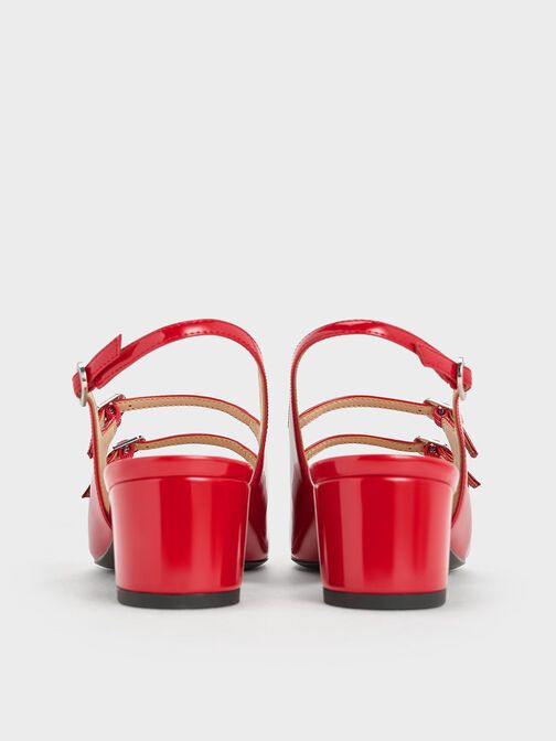 Double-Strap Slingback Mary Jane Pumps, Red, hi-res