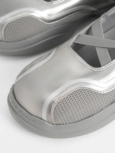 Casey Metallic Mesh Mary Jane Sneakers, Silver, hi-res