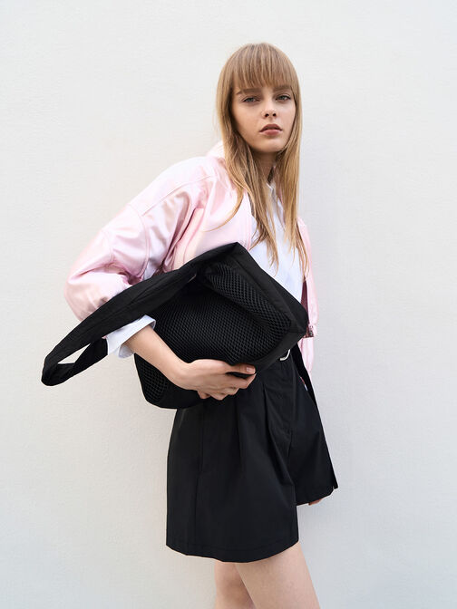 Terra Mesh & Nylon Shoulder Bag, Noir, hi-res