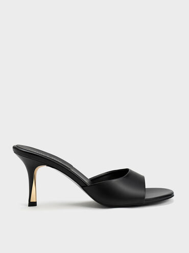 Round-Toe Sculptural Heel Mules, Black, hi-res