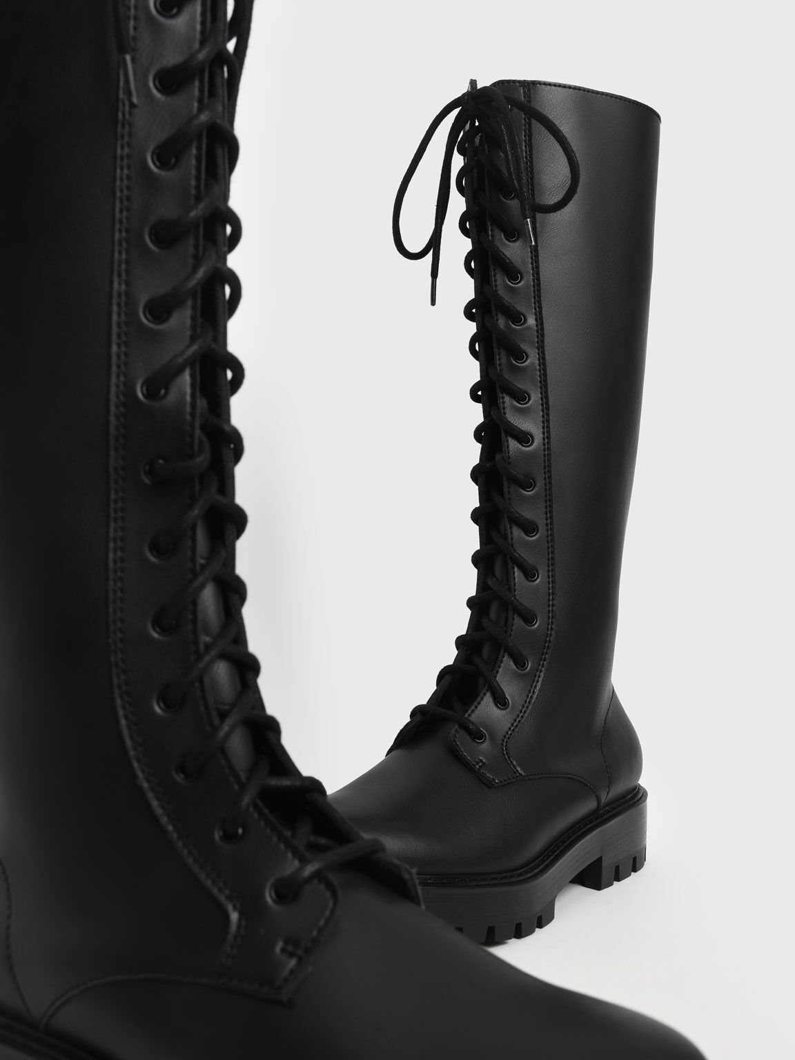 Black LaceUp KneeHigh Boots CHARLES & KEITH US