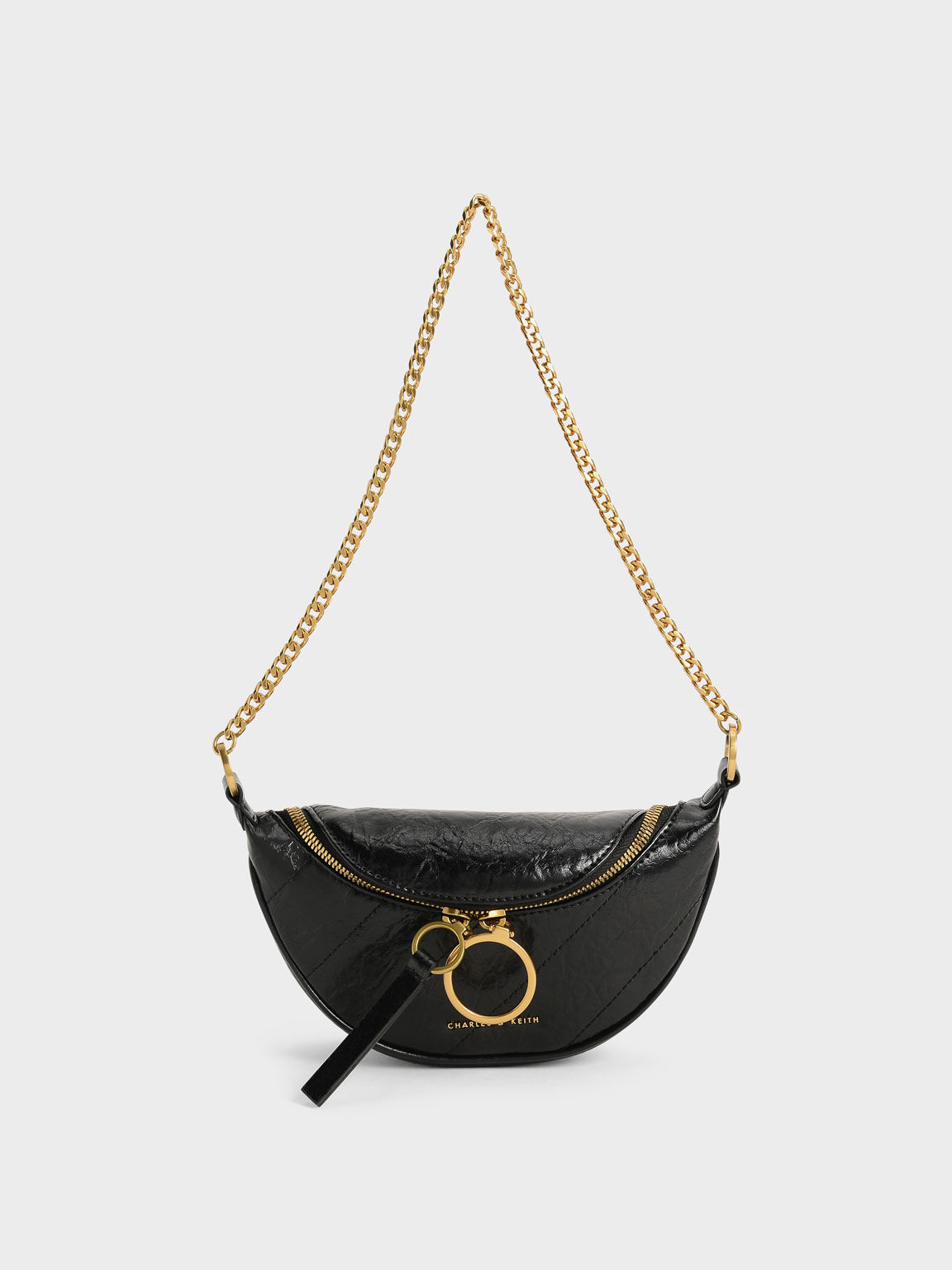 Philomena Wrinkled-Effect Half-Moon Crossbody Bag, Black, hi-res