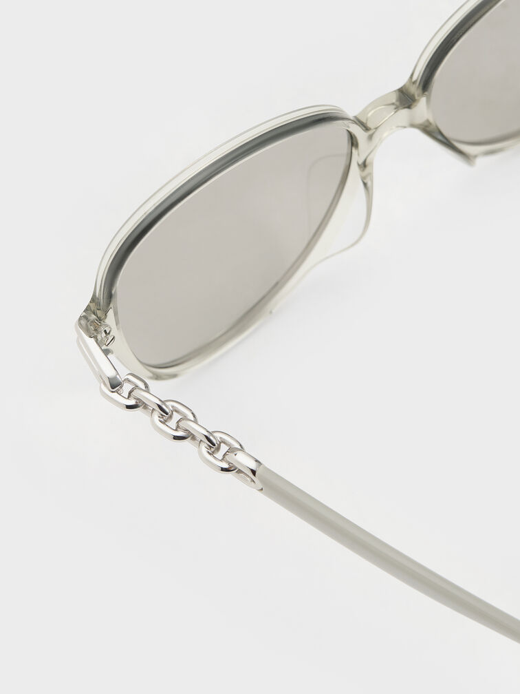 Delaney Recycled Acetate Chain-Link Butterfly Sunglasses, Minted Grey, hi-res