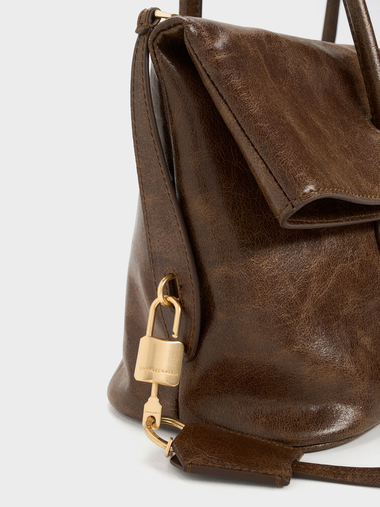 Bolso de Hombro con Solapa Frontal Aveline, Pecan Brown, hi-res