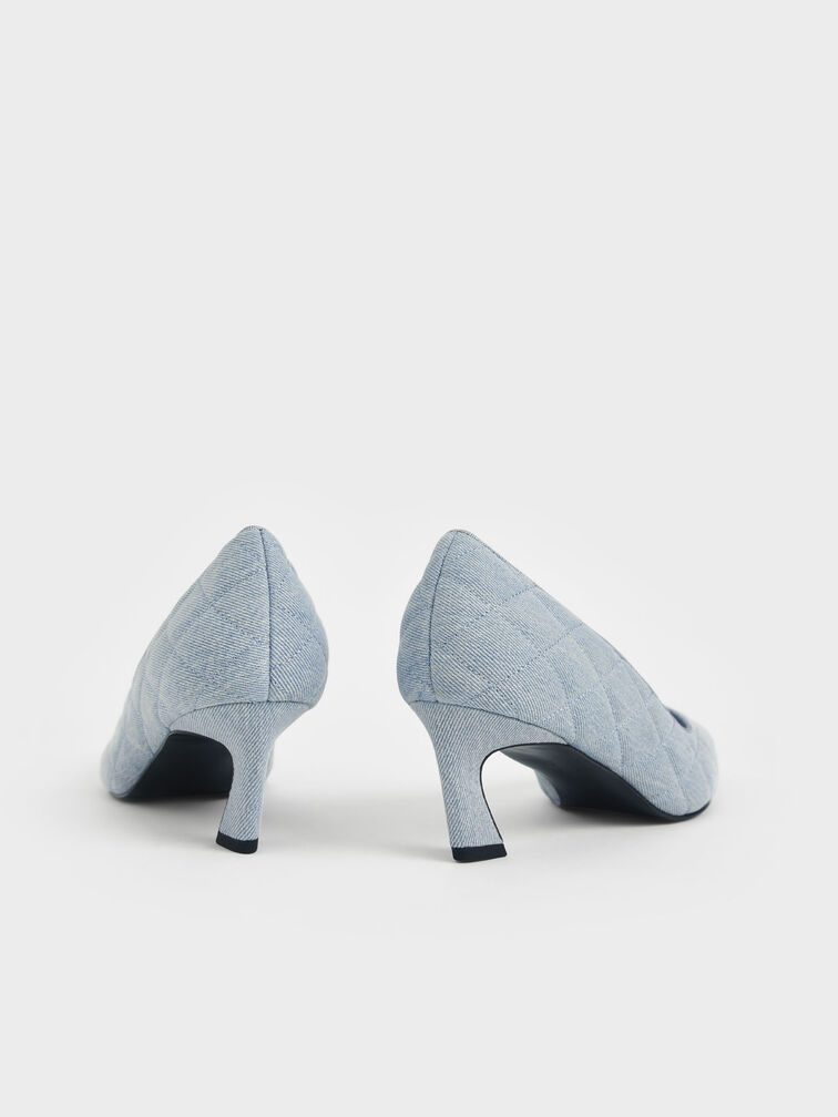 Denim Quilted Pumps, Light Blue, hi-res