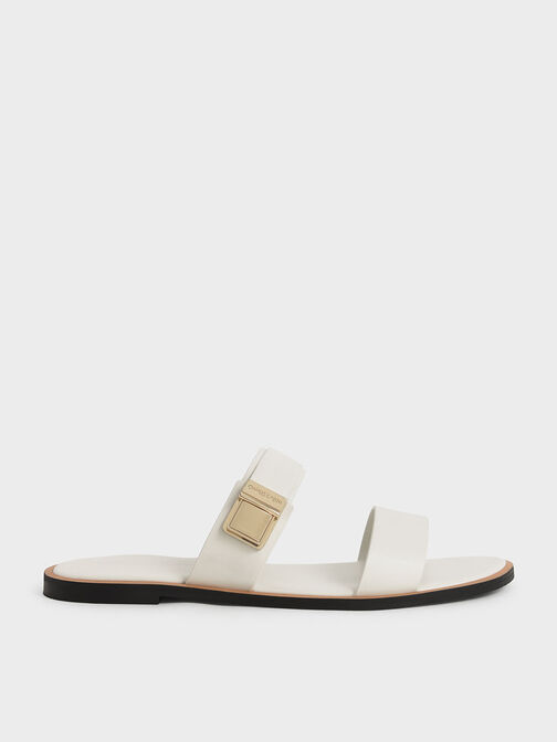 Dove Metallic Buckle Slide Sandals, Chalk, hi-res