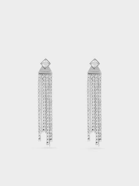 Quincy Crystal Drop Earrings, Silver, hi-res