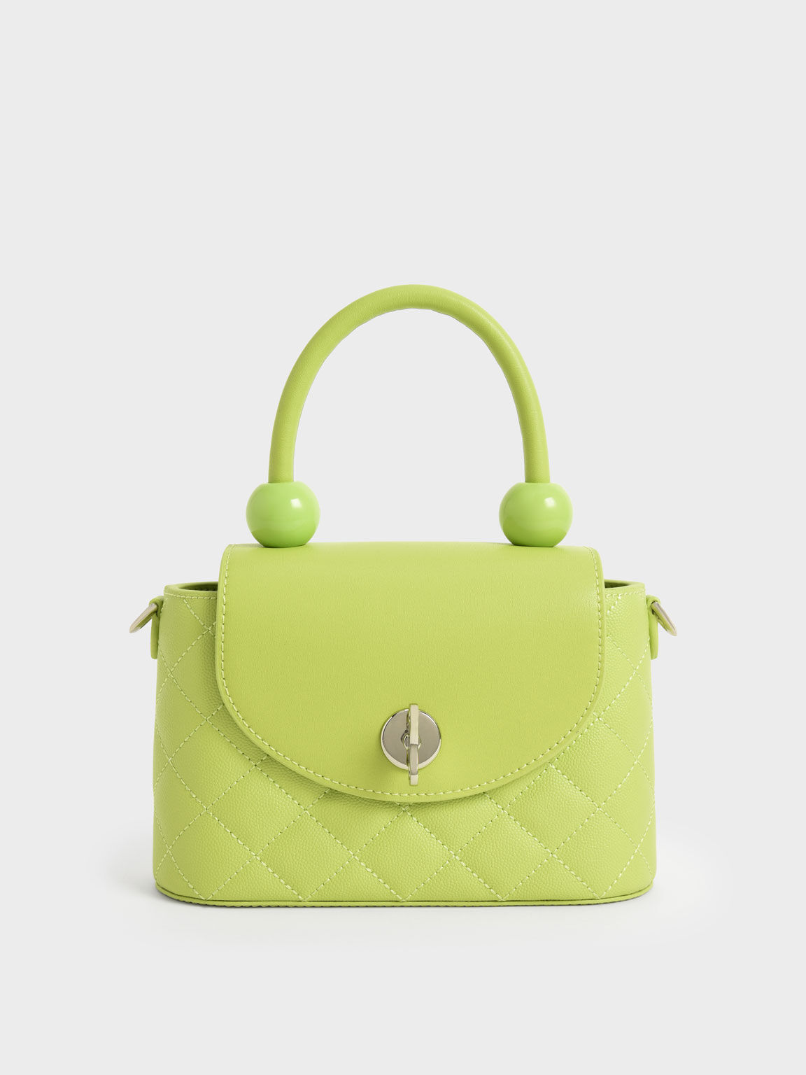 Round Quilted Top Handle Bag Lime