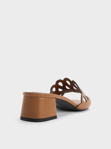 Cut-Out Block-Heel Mules, Cognac, hi-res