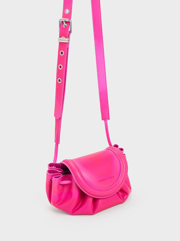 Mini Blossom Curved Flap Crossbody Bag, Pink, hi-res