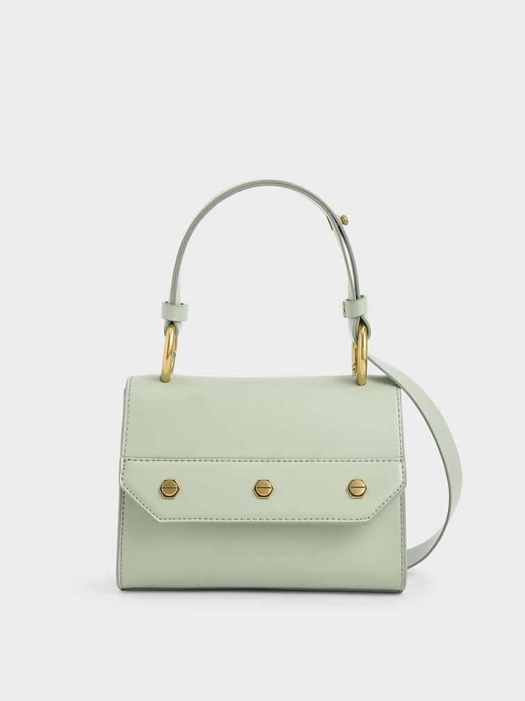 Studded Top Handle Bag, Mint Green, hi-res