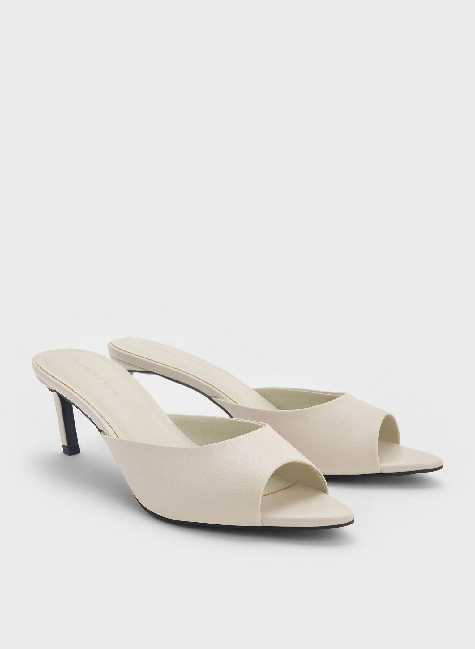 Pointed Peep-Toe Heeled Mules, Chalk, hi-res