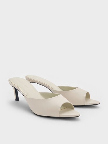 Pointed Peep-Toe Heeled Mules, Chalk, hi-res
