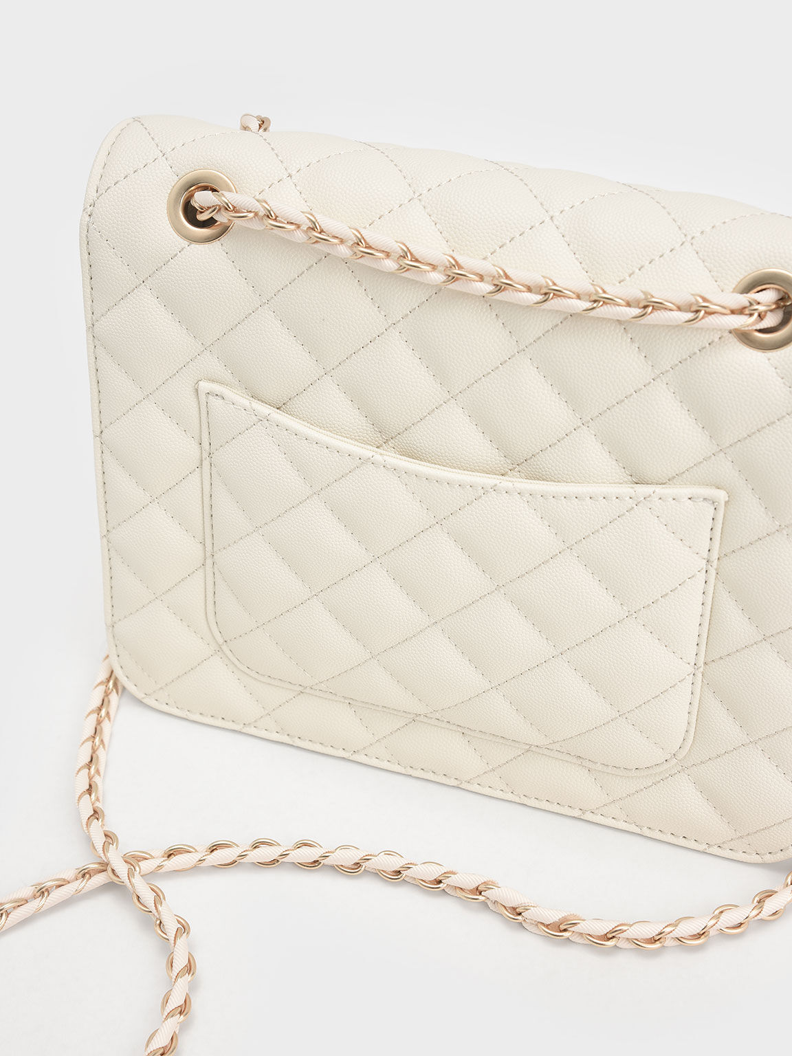 Bolso de mano acolchado con cierre a presión, Crema, hi-res
