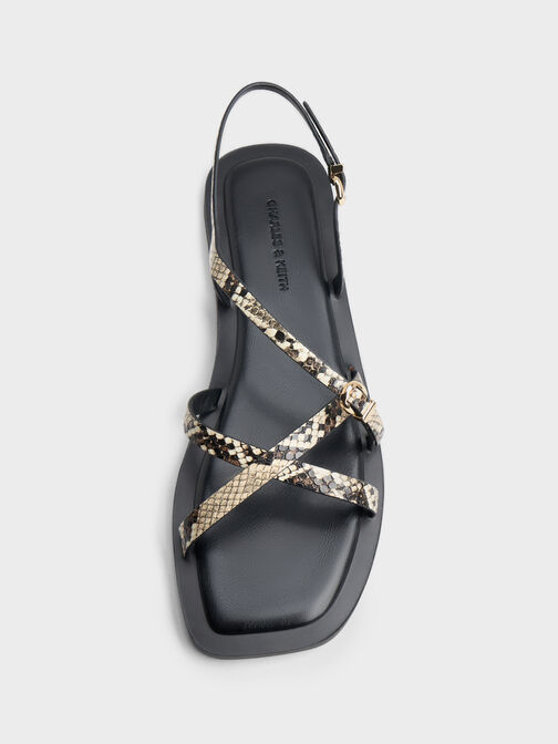 Snake-Print Crossover Slingback Sandals, Animal Print Natural, hi-res