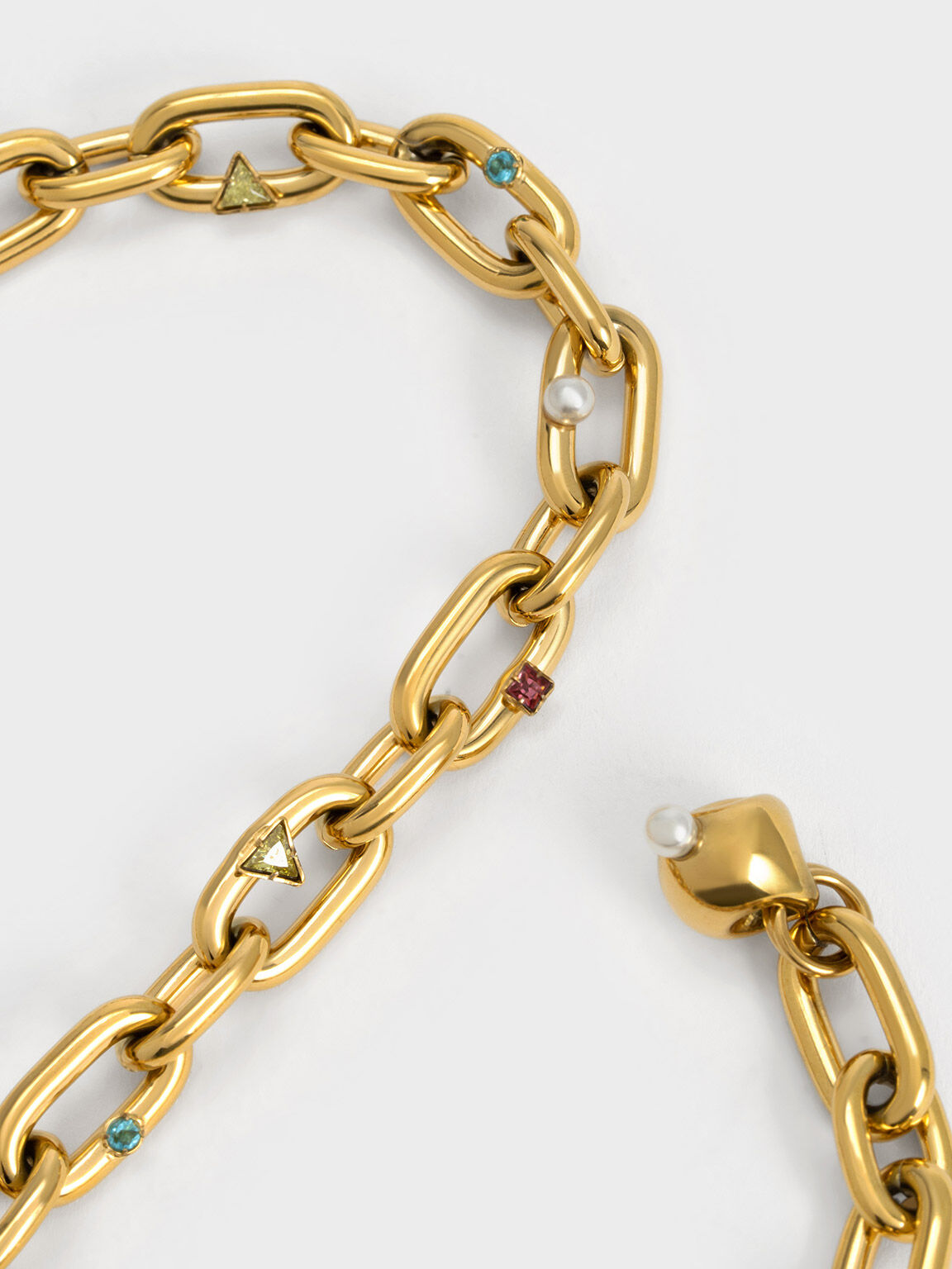 Crystal-Embellished Chain-Link Necklace, Turquoise, hi-res