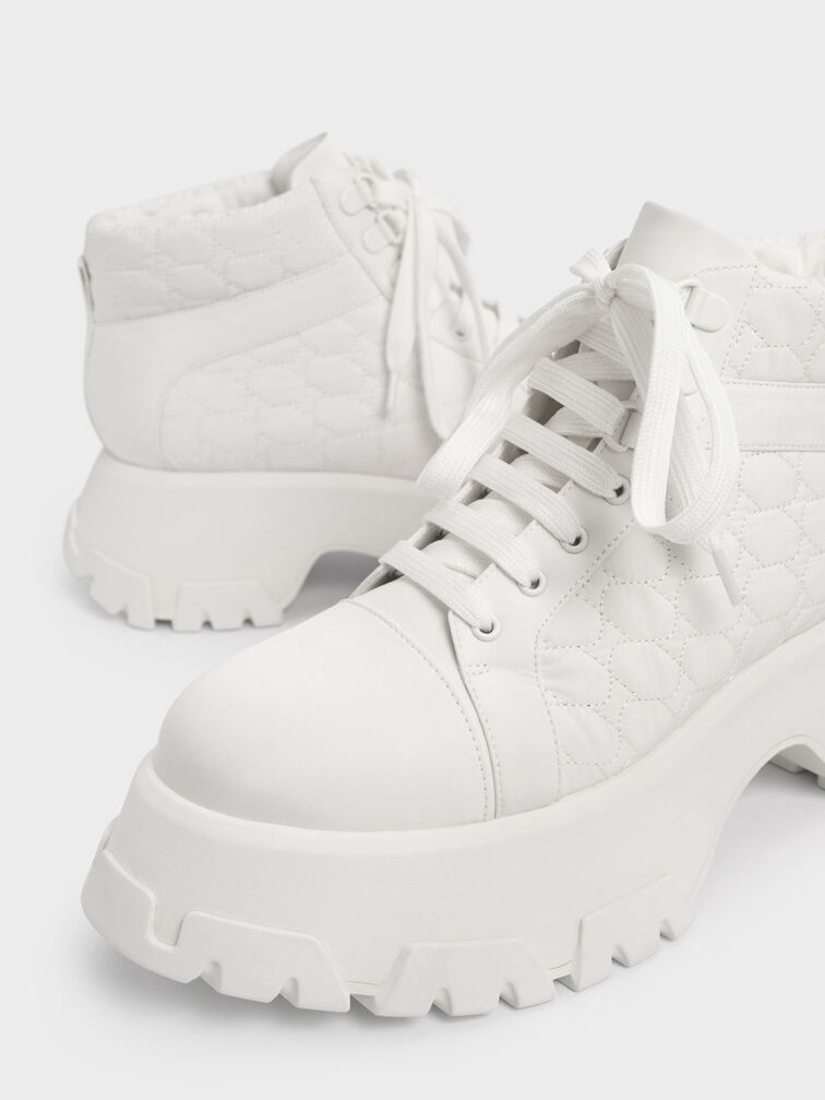 Recycled Polyester High-Top Sneakers, White, hi-res