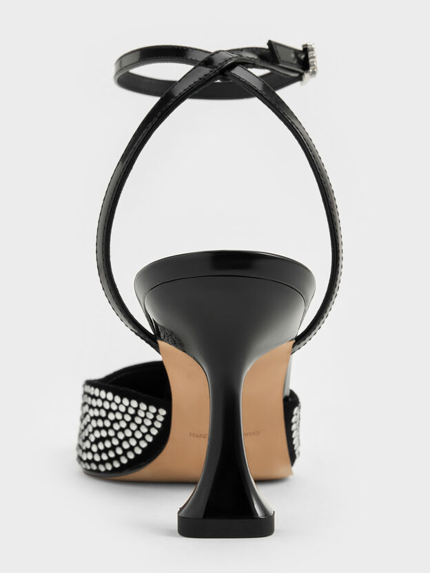 Leather & Suede Crystal Ankle-Strap Pumps, Black, hi-res