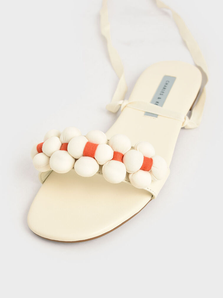 Pom Pom Tie-Around Sandals, Chalk, hi-res