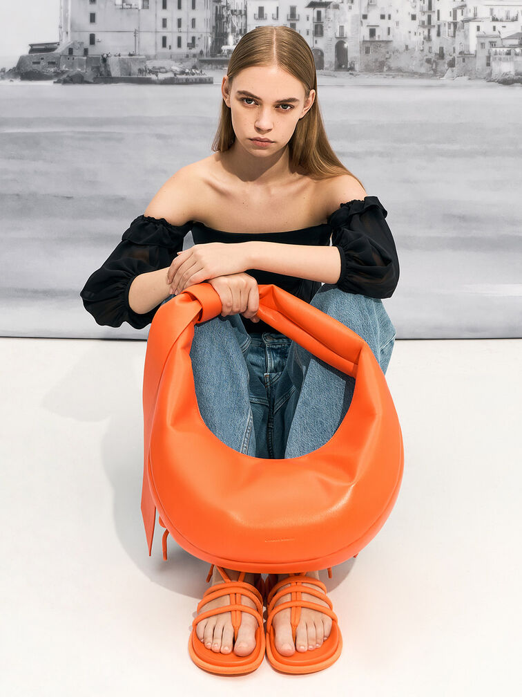 Toni Knotted Crescent Hobo Bag, Orange, hi-res