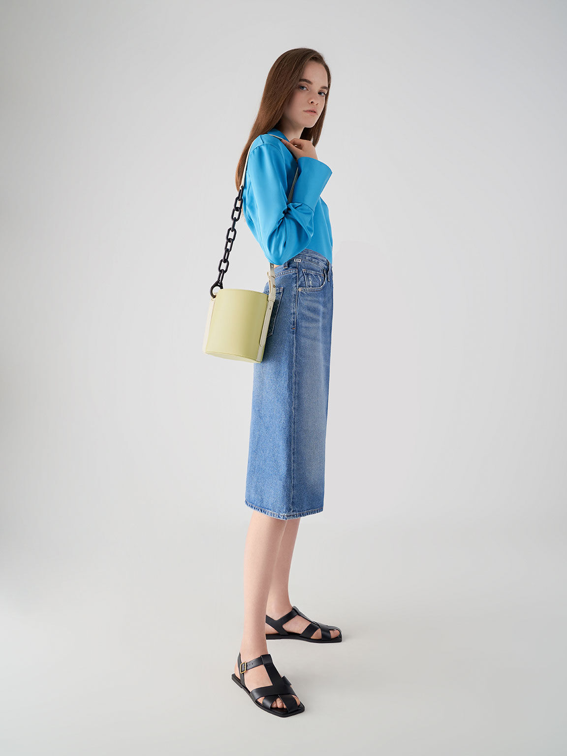 Alden Chain-Link Drawstring Bucket Bag, Lime, hi-res