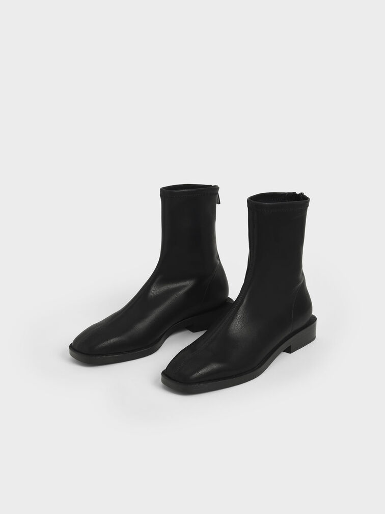 Square Toe Zip-Up Ankle Boots, Black, hi-res