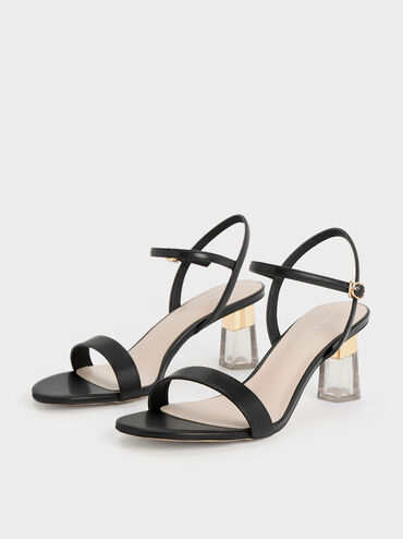 Clear Trapeze Heel Sandals, Black, hi-res