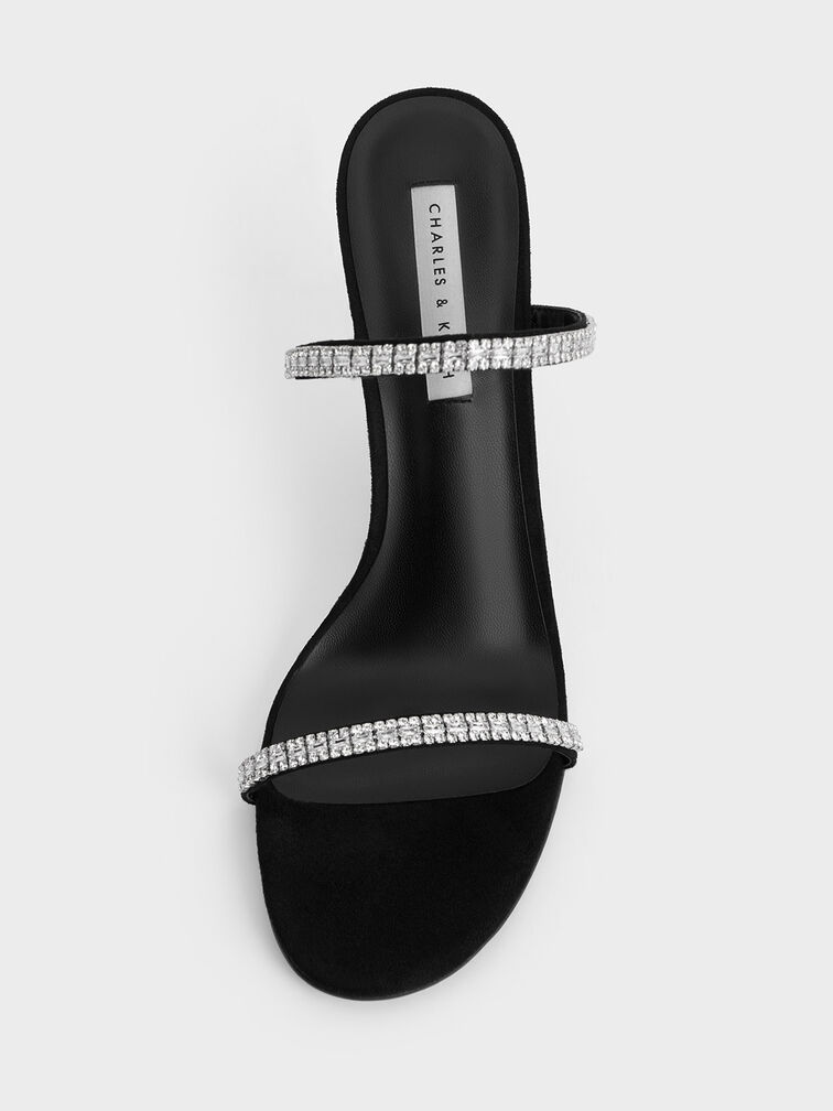 Ambrosia Textured Gem-Embellished Heeled Mules, Black Textured, hi-res