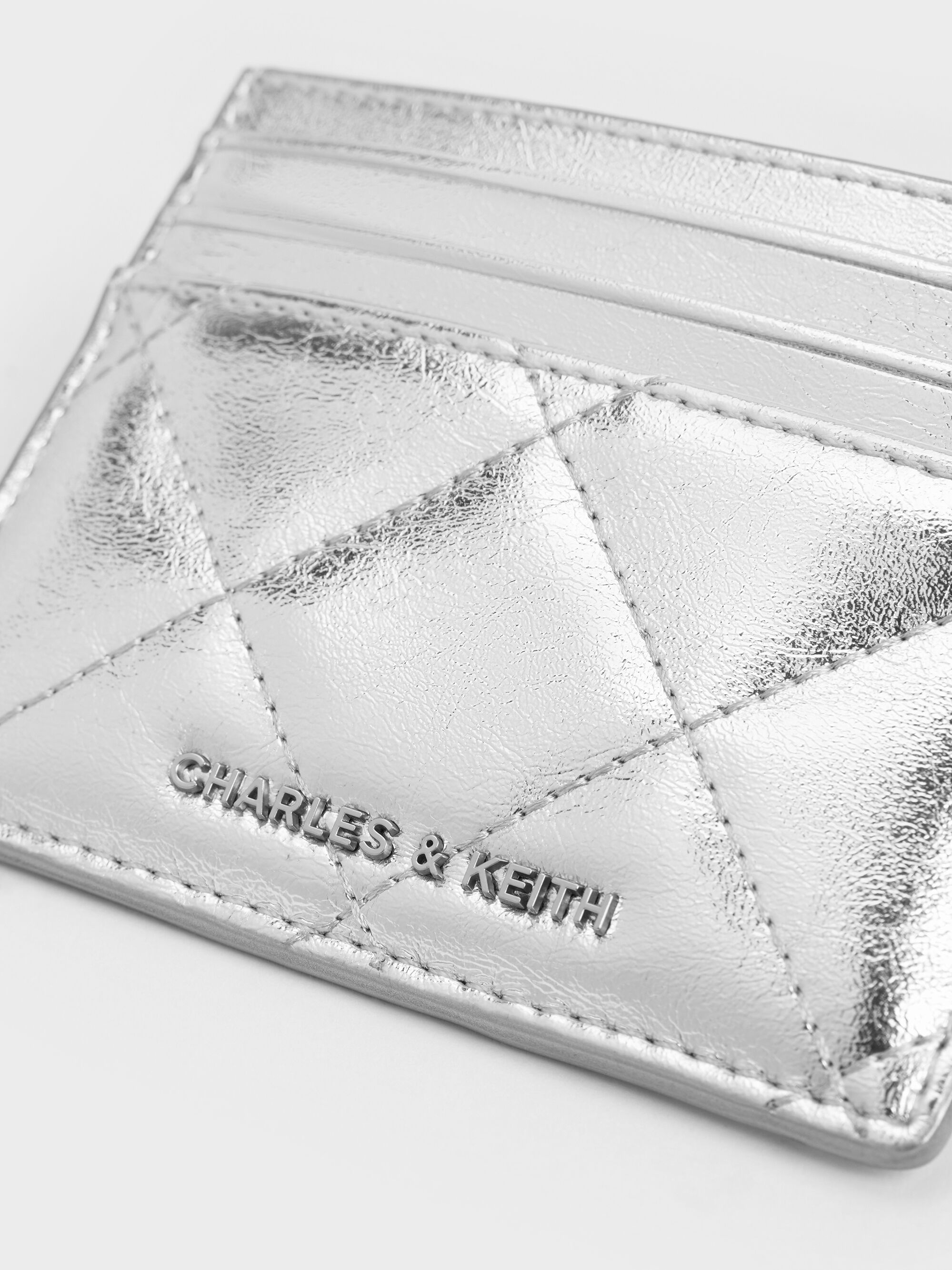 Silver Janie Metallic Quilted Card Holder - Silver - Wallets