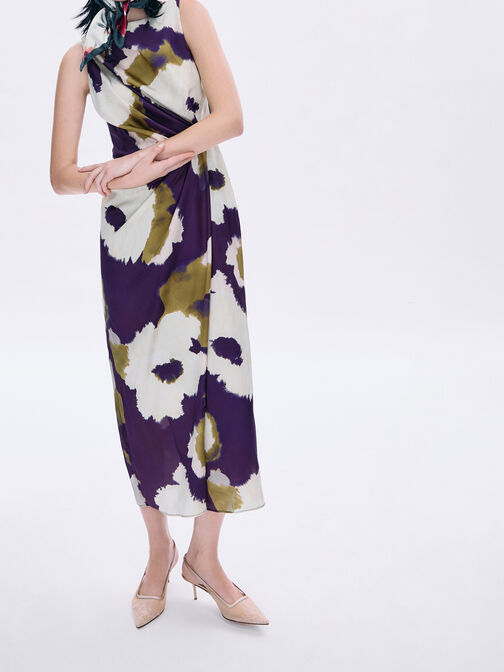 Mesh & Lace Pointed-Toe Slingback Pumps, Nude, hi-res