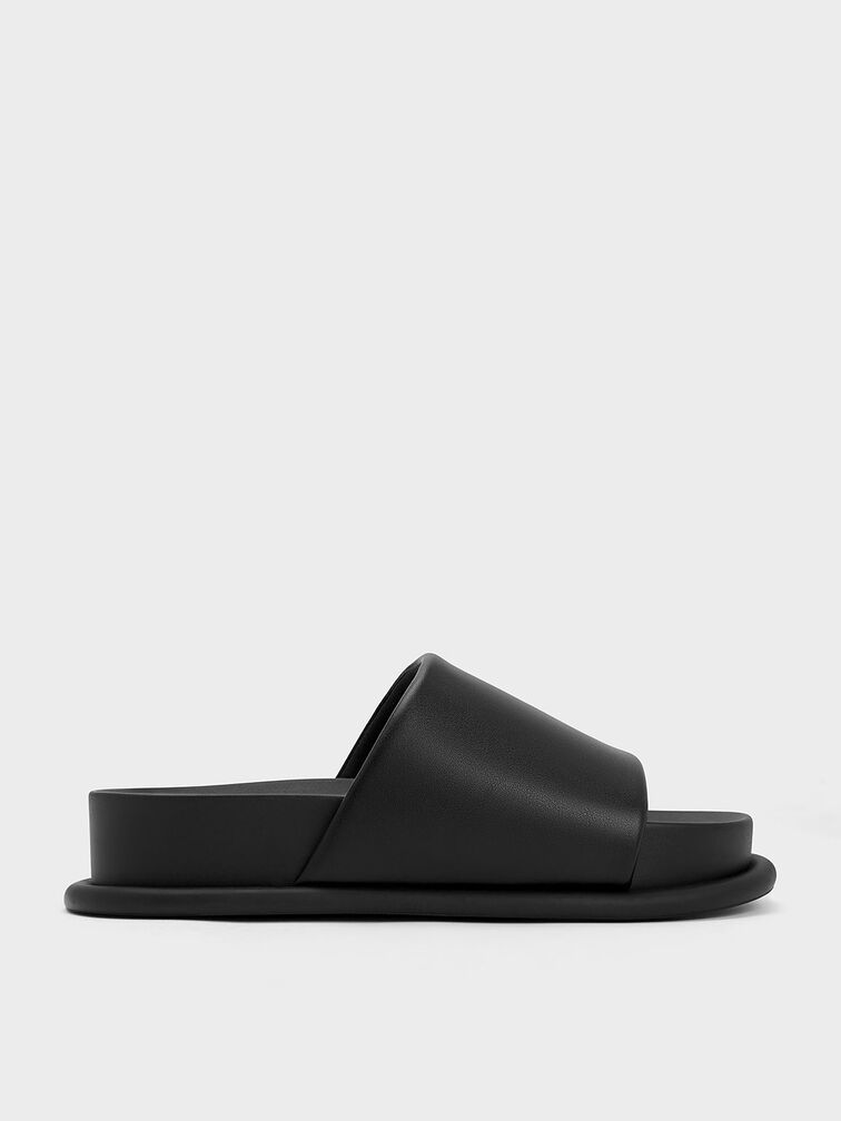 Padded Strap Slide Sandals, Black, hi-res