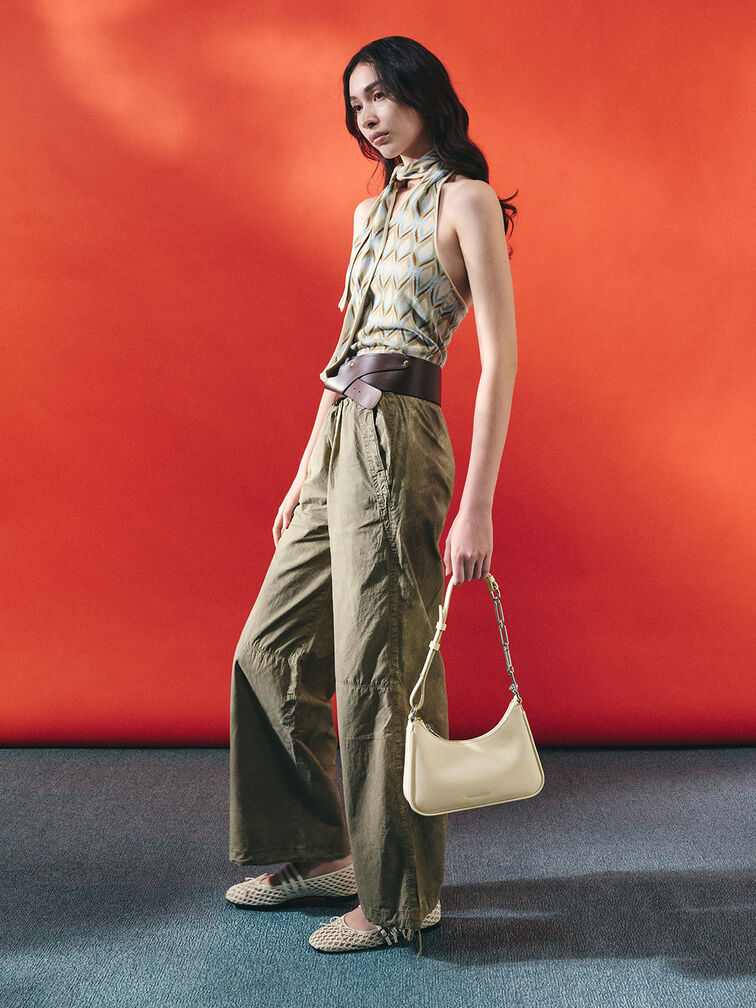 Lane Chain-Link Shoulder Bag, Cream, hi-res