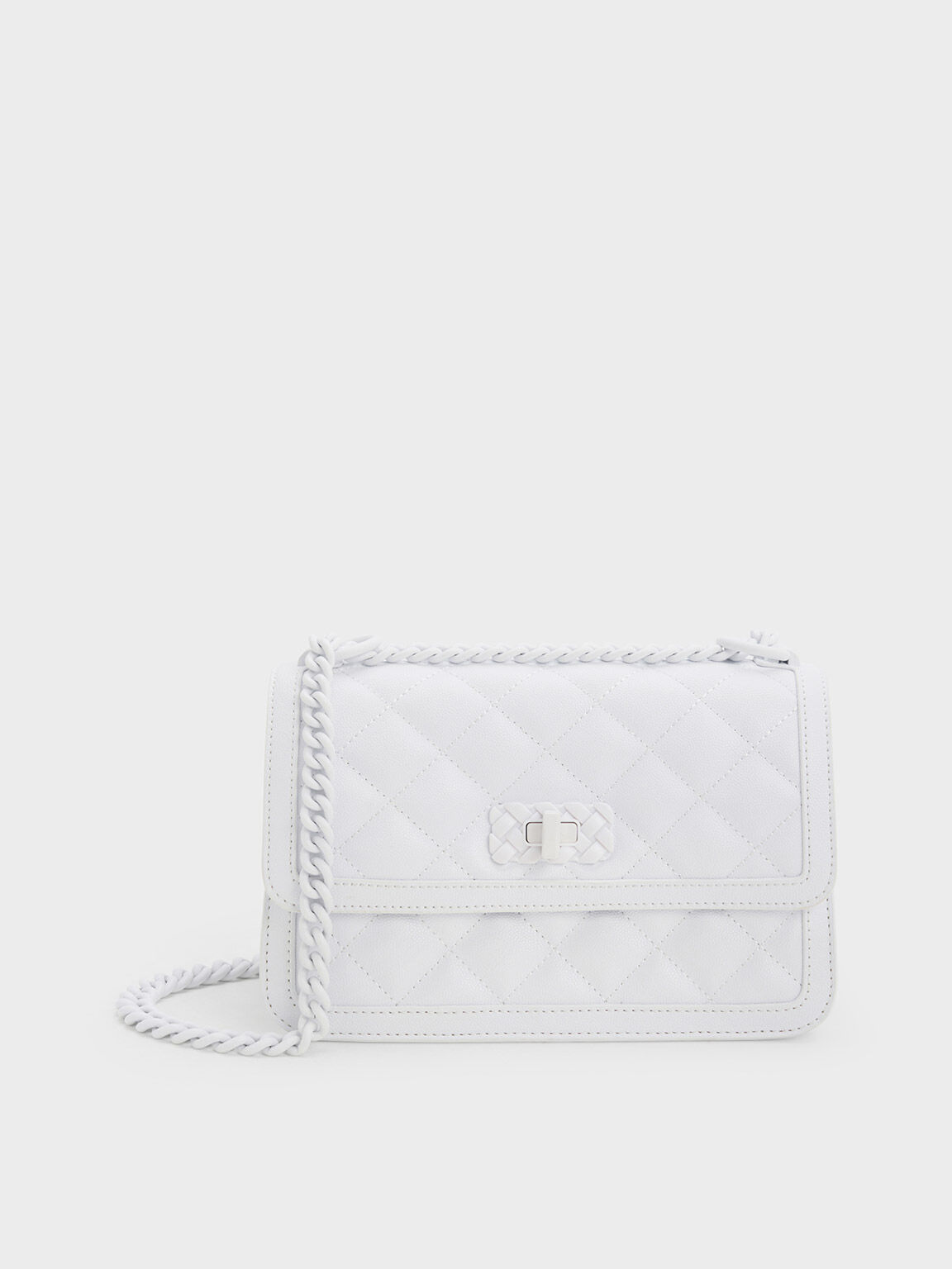 White Micaela Quilted Chain Bag - CHARLES & KEITH MO