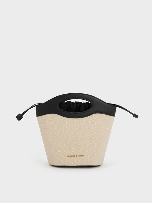 Canvas Drawstring Bucket Bag, Black, hi-res
