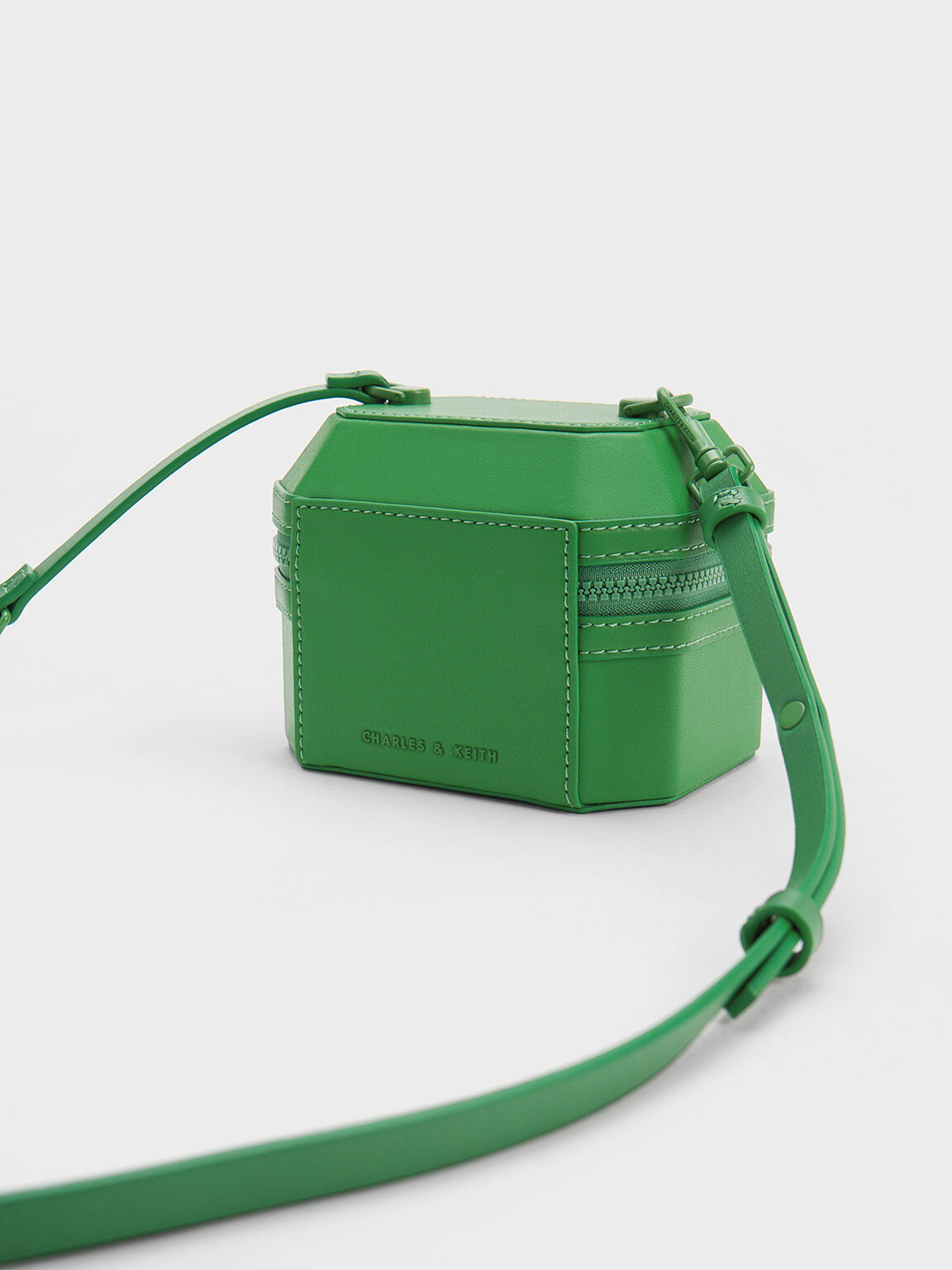 手提拉鍊箱型包, 綠色, hi-res