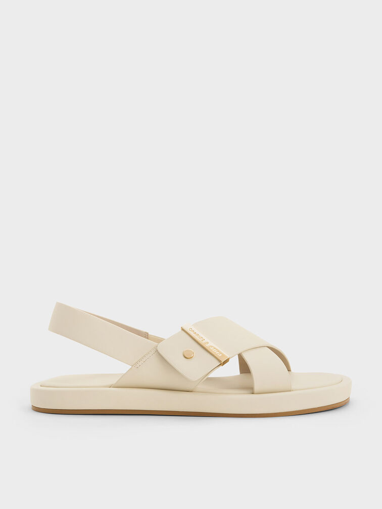 Chalk Crossover Back Strap Sandals - CHARLES & KEITH US