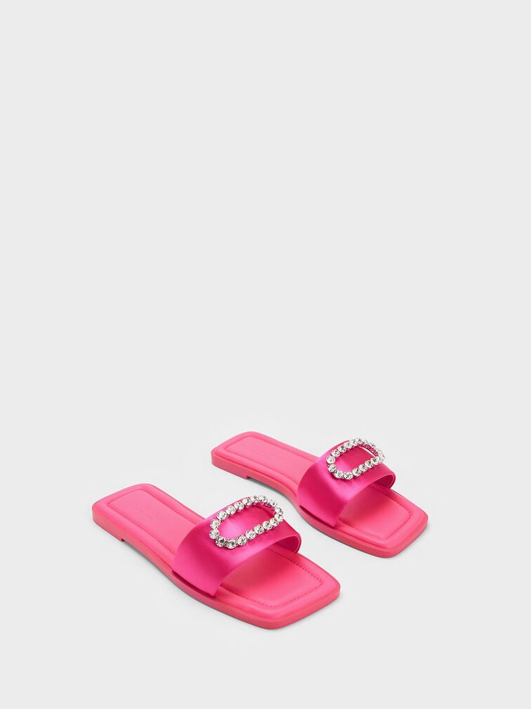Gem-Embellished Recycled Polyester Slides, Pink, hi-res