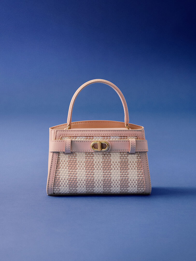 Aubrielle Checkered Top Handle Bag, Rosa pálido, hi-res