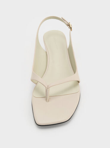 Rayne Square-Toe Kitten-Heel Thong Slingback Sandals, Blanco tiza, hi-res