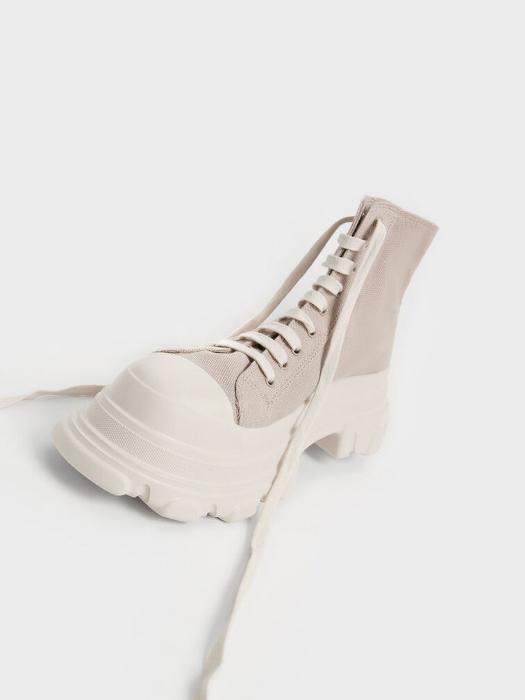 Canvas Chunky High-Top Sneakers, Sand, hi-res