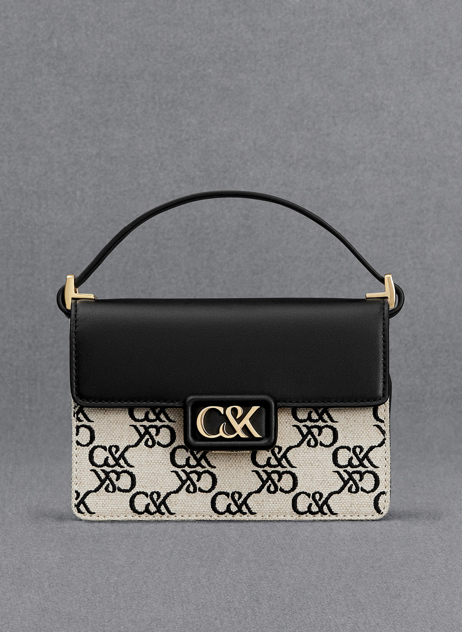 Mini Cerys Leather & Canvas Monogram Shoulder Bag, Black, hi-res