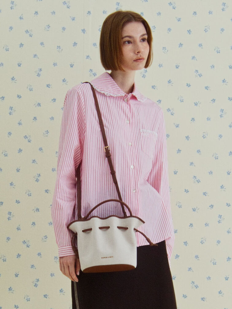 Bolso bombonera de lona con cord&oacute;n de ajuste Sammie, Marr&oacute;n chocolate, hi-res