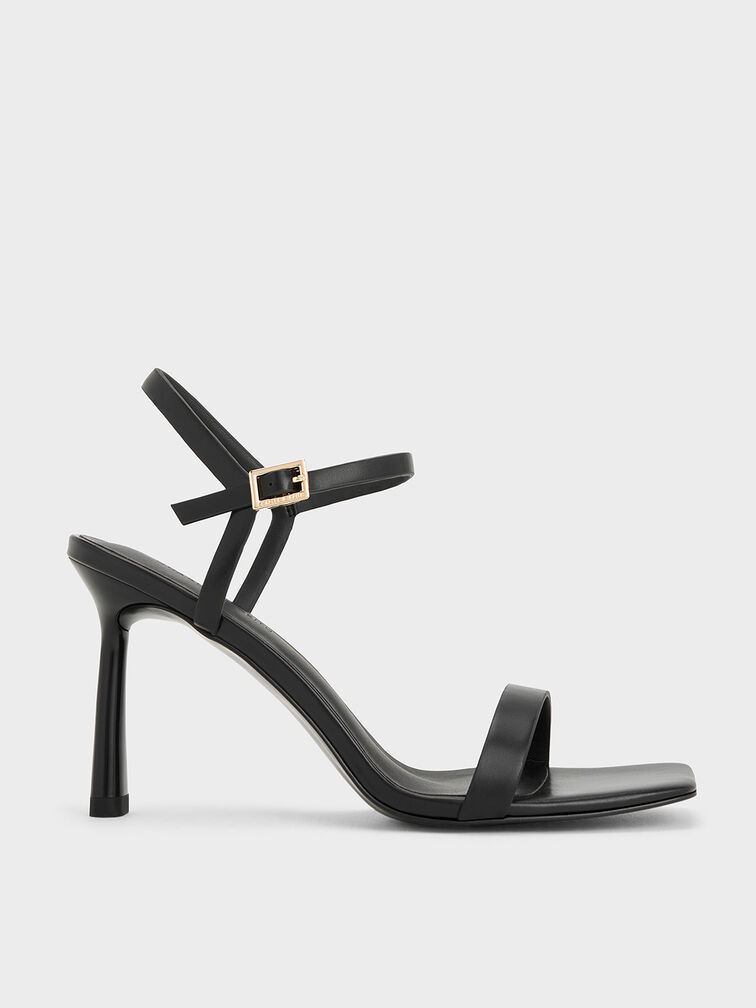 Sandalias de tacón tipo pulsera con punta cuadrada, Negro, hi-res