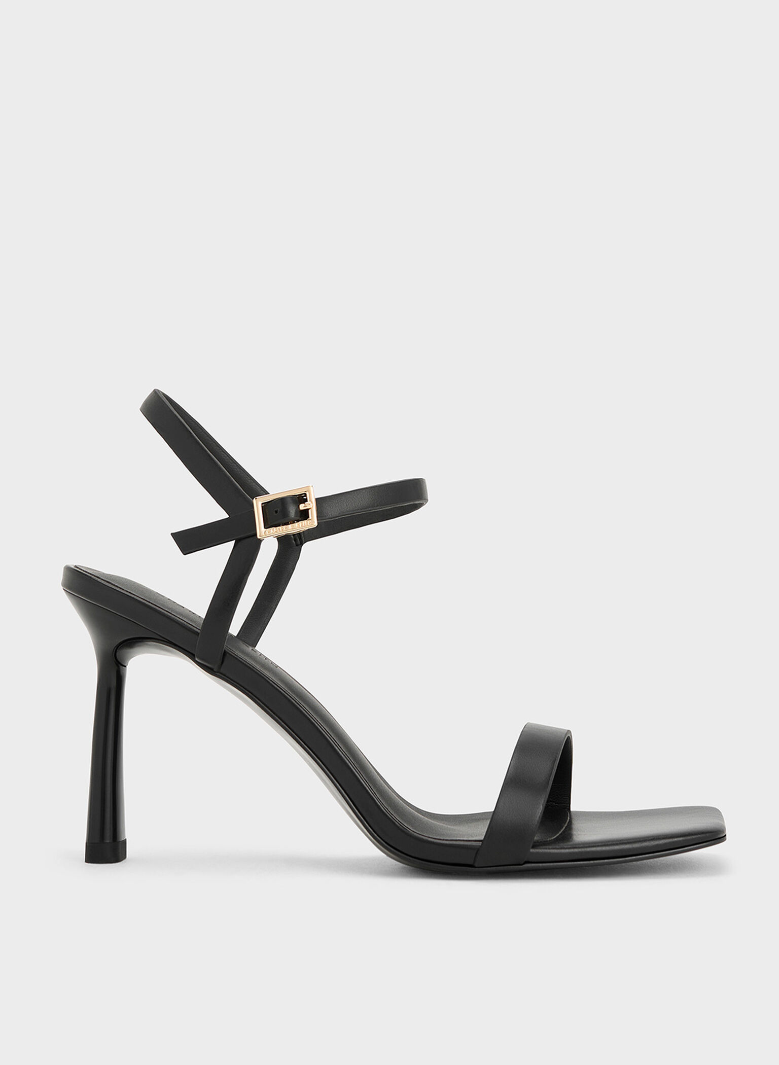 Square-Toe Ankle-Strap Heeled Sandals, Black, hi-res