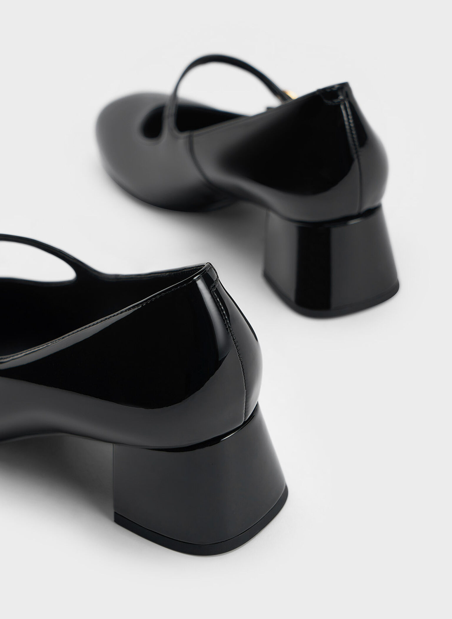 Hettie Patent Metallic-Buckle Block-Heel Mary Janes, Black Patent, hi-res